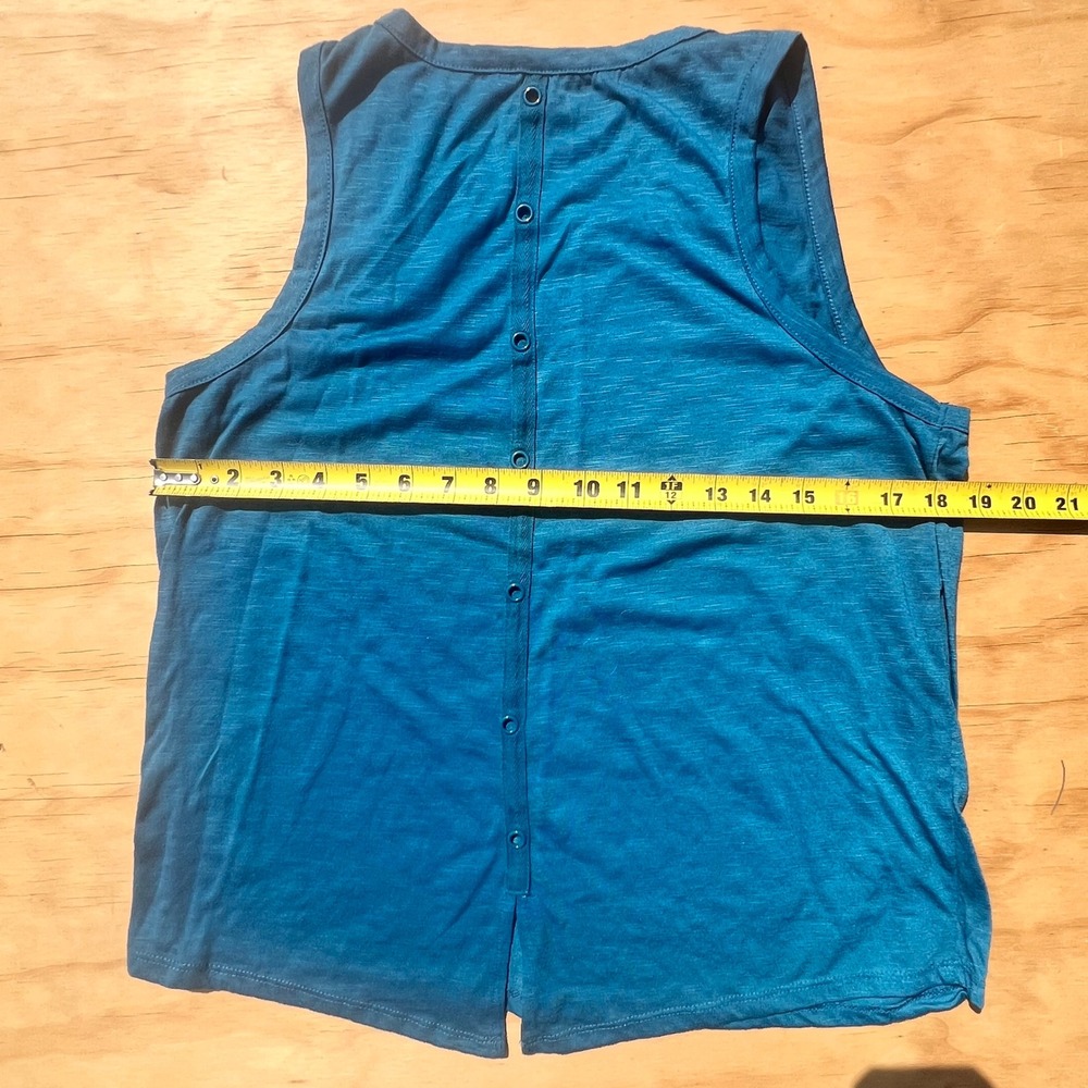 Teal Blue Slub Knit Snap Back Tank Top Sleeveless Crew Neck BLT3920A - Picture 2 of 6